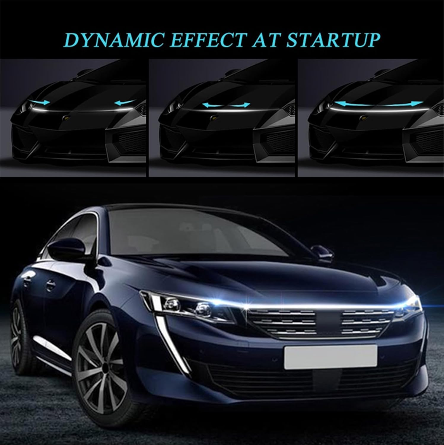 Car Hood Light Strip, 1.2/1.8 Meters White Waterproof 12V Universal Dynamic Scan Start up Hoodbeam Kit Flexible Exterior LED Strip Lights Daytime Running Light Strip for Cars Suvs Truck (1.8 Meters) image number 6