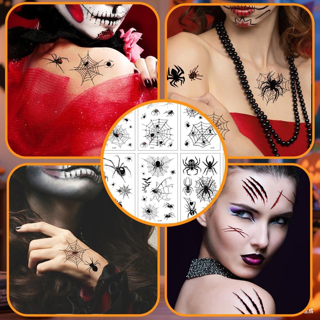 ZORVYN 20 Sheets Halloween Tattoos, Scary Face Stickers, Vampire Zombie Devil Accessories, Scars Wounds Bat Face Tattoo, Adults Children Costume Accessories Motifs image number 5