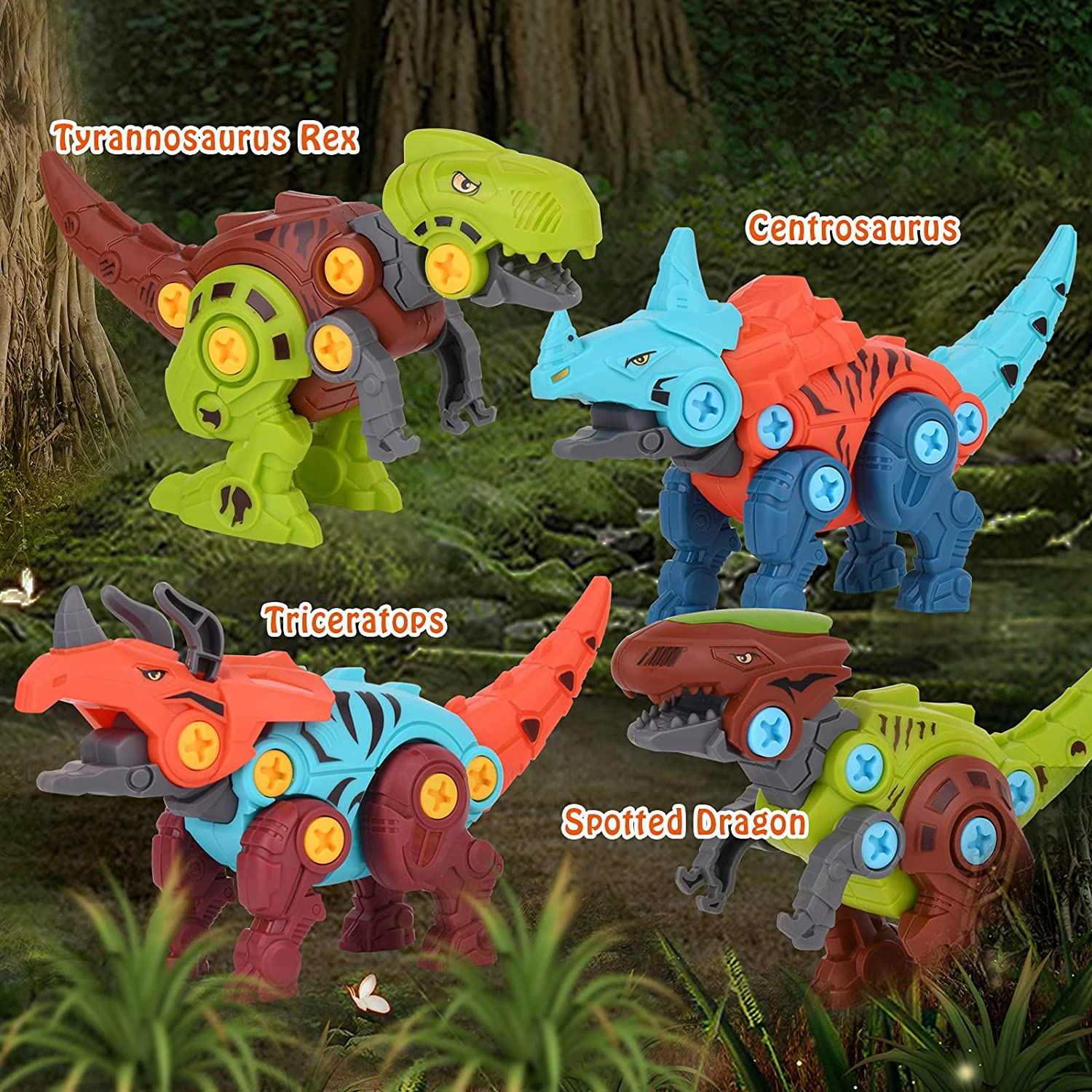 4 Pack Dinosaur Toys for Kids, Take Apart Dinosaur Toy with Electric Drill & 4 Hand Drill Tool, Building STEM Toy Christmas Birthday Gift Learning Construction Toys for 3 4 5 6 7 Year Old Boys Girls image number 6