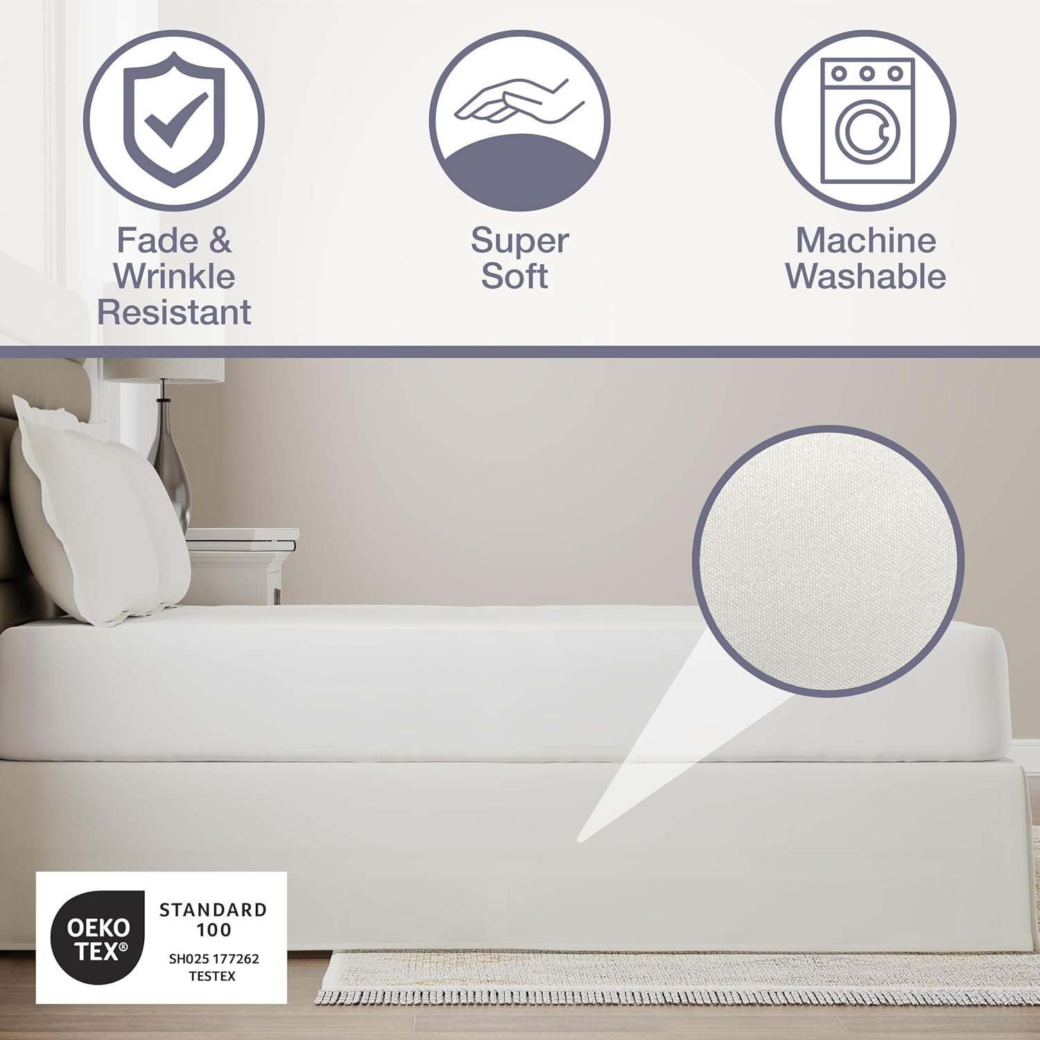 Lux Hotel Bedding Tailored Bed Skirt, Classic 14&rdquo; Drop Length, Pleated Styling, King, Ivory image number 4