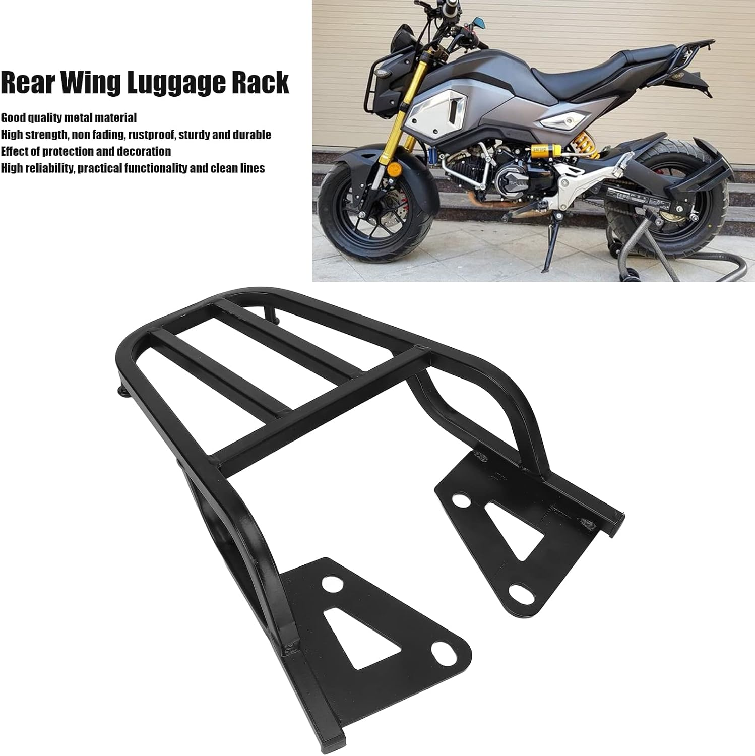 Grom MSX125 Rear Rack, Motorcycle Rear Cargo Carrier, Black Iron Motorcycle Luggage Rack, Motorcycle Rally Luggage Rack, Larger Storage Space, Fine Workmanship image number 2