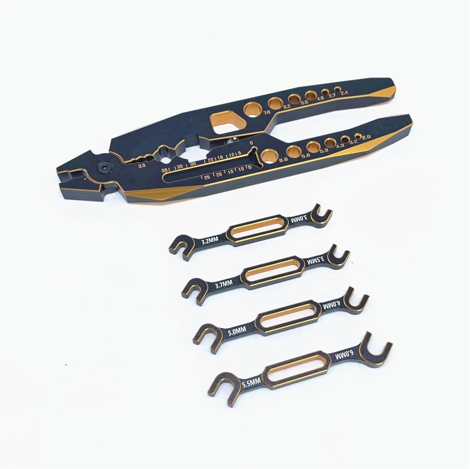 Kingval 4PCS Wrench 3.0/3.2/3.5/3.7/4.0/5.0/5.5/6.0Mm Turnbuckle Nut Ball Joint Remover with Multifunction RC Shock Absorber Plier for RC Car Boat Model Repair Tool Kit image number 3