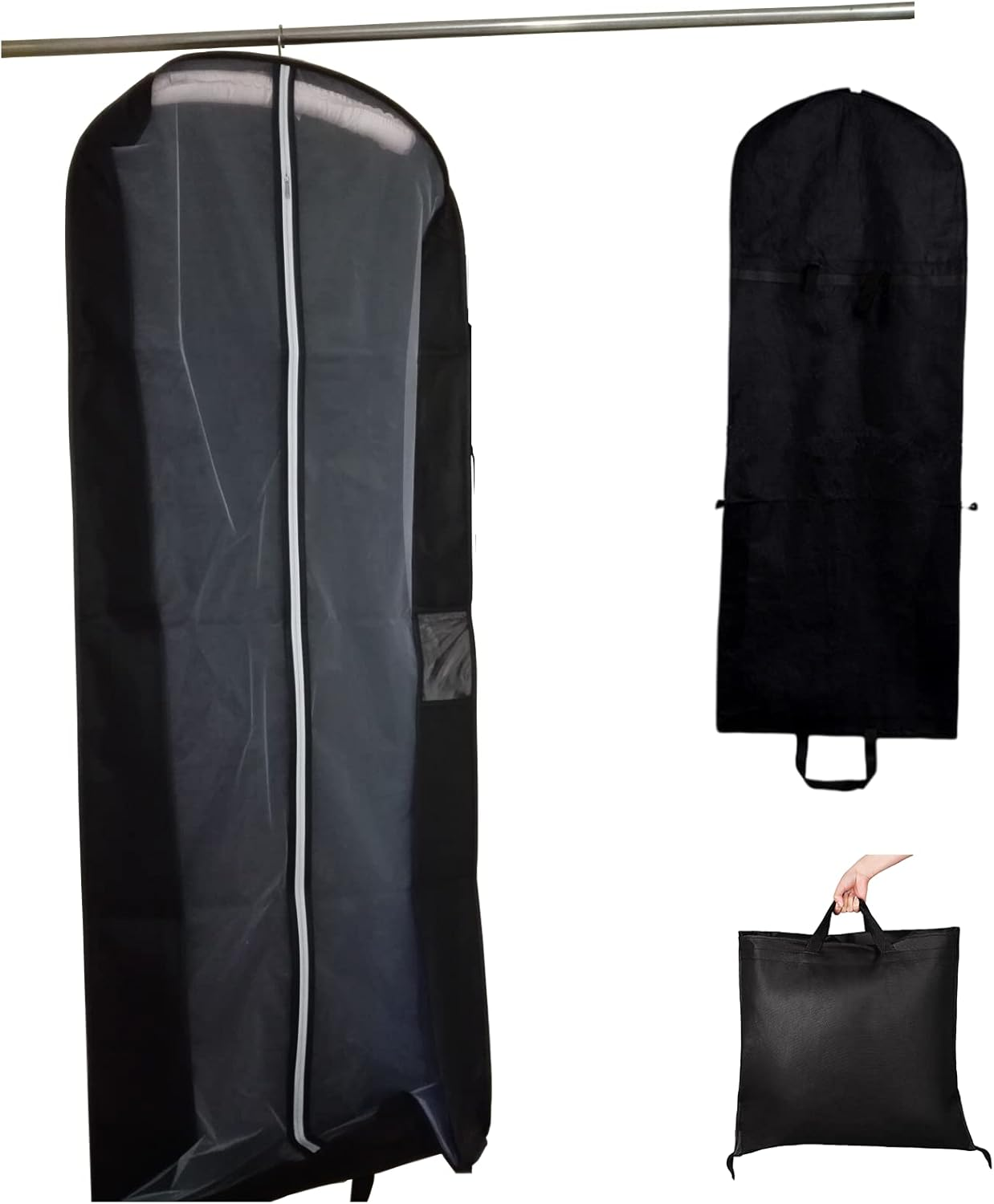 Lehom Dust Proof Garment Storage Bags Wedding Dress Storage Bag Black Foldable Hanging Garment Cover Bridal Gown for Travel Suits Tuxedos Dresses Coats Wedding Dress Garment Bag 72&rdquo; X 24&ldquo; Large image number 3