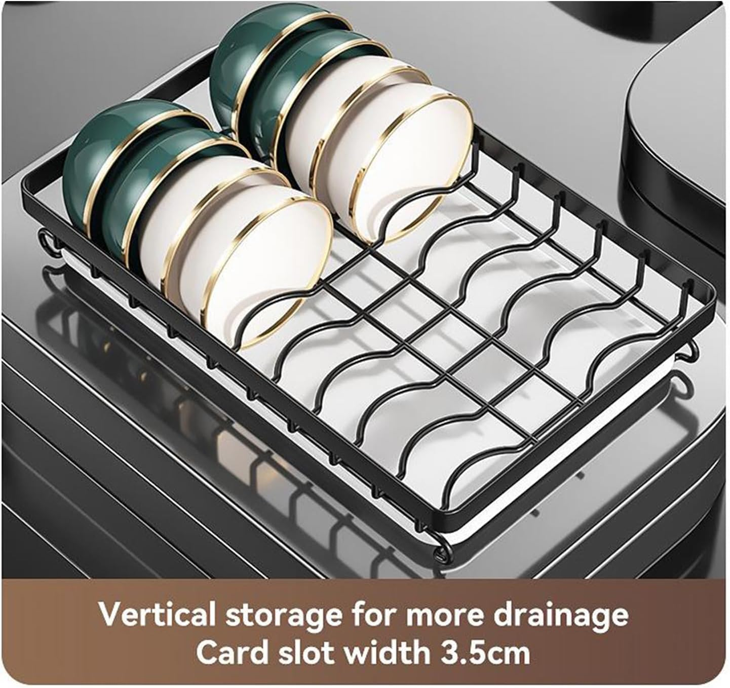 WADY 2 Tier Large Dish Drying Rack, Strong Carbon Steel Dish Drainer, Kitchen Countertop with Draining Board for Kitchen Storage & Organisation, Storage Shelf Bowl Shelves with Water Drip Trays image number 5