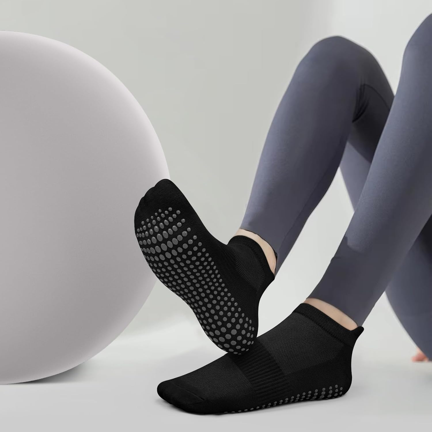 Leonids 4 Pairs Yoga Socks for Women, Anti-Slip Pilates Grip Socks with Brearthable Mesh for Yoga, Ballet, Barrem, Lagreem, Barefoot Workout image number 5