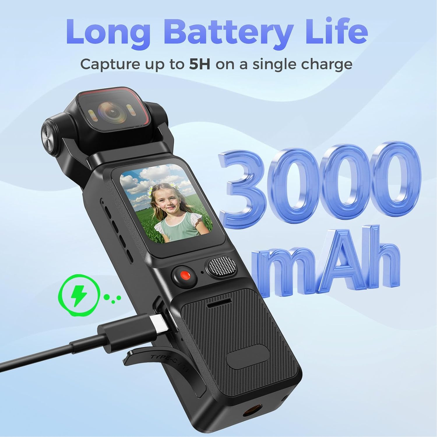 MENDUNER 4K Handheld Camera with 1.69" Touchscreen, 140&deg; Wide Angle 6 Axis Stabilization, 3000Mah Battery Vlogging Camera, Wifi App Control Support 48MP Photo Slow Motion image number 3