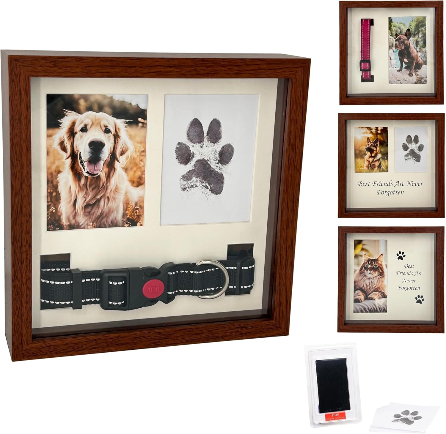 Pet Memorial Dog Picture Frame, 4 Customizable Displays, 9X9, Paw Print Kit for Dogs, Pet Memorial Gift for Dogs, Loss of Dog Sympathy Gift, Pet Paw Print Impression Kit (White)
