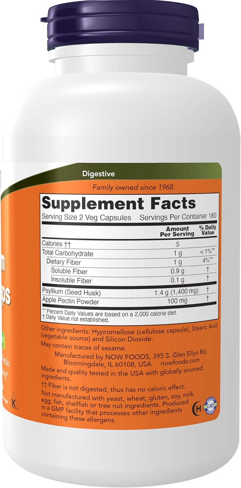 NOW Supplements, Psyllium Husk Caps 700 Mg with 50 Mg of Apple Pectin, Intestinal Health*, 360 Veg Capsules image number 6
