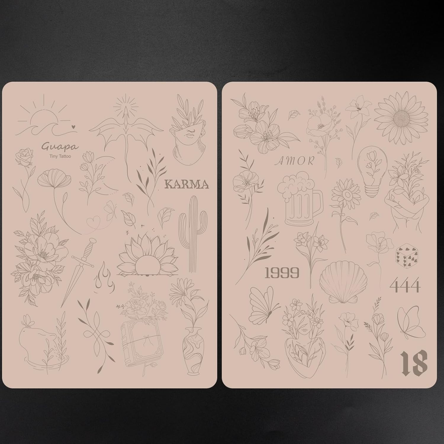 2PCS Double-Sided Tattoo Practice Skin with Pre-Printed Light Gray Stencil Designs &ndash;1.5Mm Thick Silicone Pad for Fine Line & Tiny Tattoo Training (2PCS Pink Pad #18) - 2Pcs Pink Pad 15 image number 6