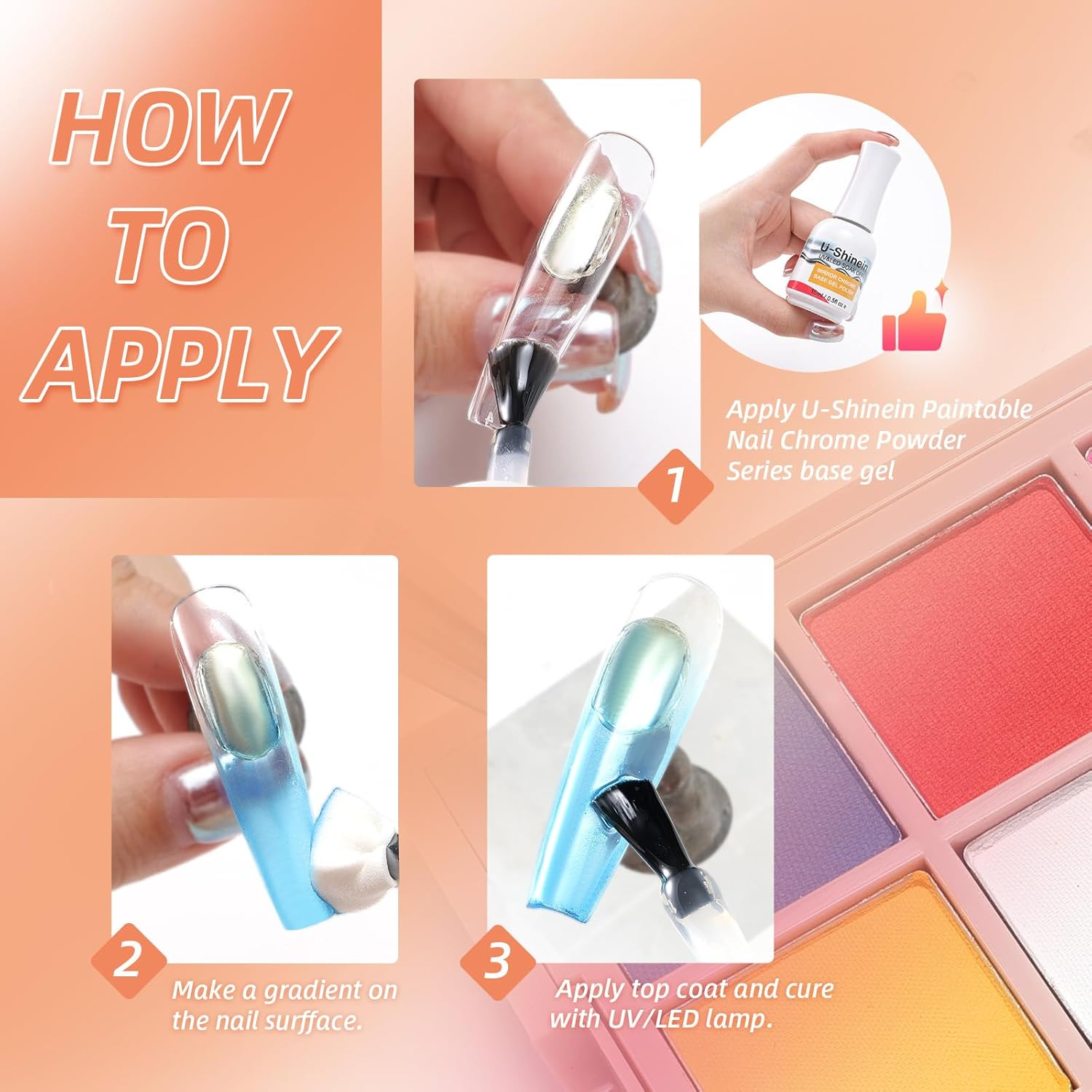 Nail Pigment Powder Palette Set, 16 Colors Ombre Nail Powder Palette with 100Pcs Sponges & Tweezers French Aura Nails Ombre Nail Brush Nail Long-Lasting Manicure Art DIY Accessories image number 3