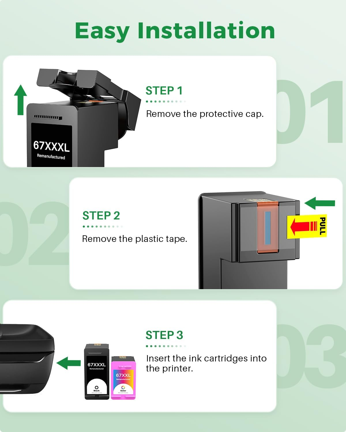 67XXXL Ink Cartridge Combo Pack Replacement High Page Yield for HP 67XL 67XXL 67 XL Use with Deskjet 4155E 4255E 4152 Envy 6055E 6000 6400 6455E Printer (67XXXL Black, 67XXL Tri-Color) image number 2