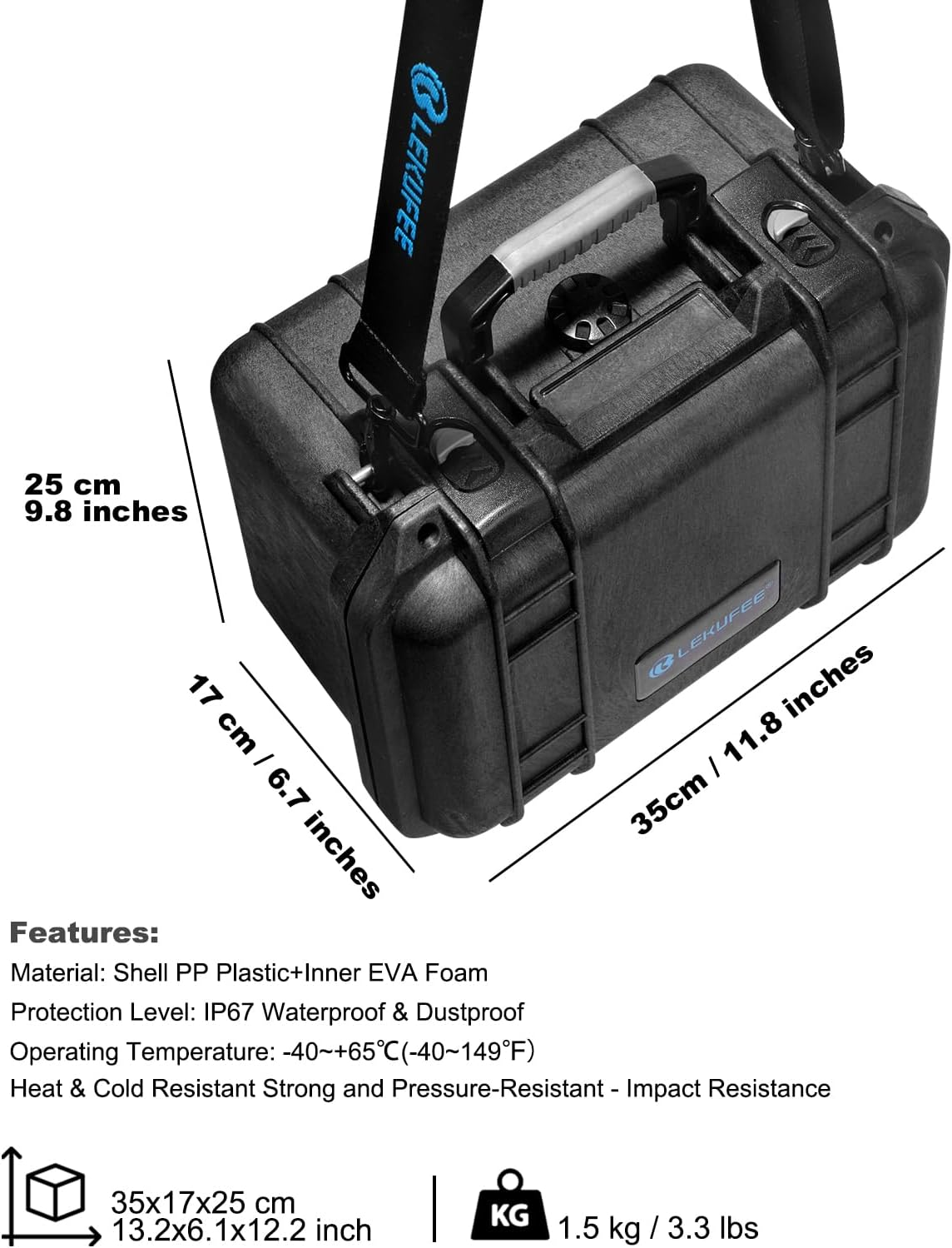 Lekufee Waterproof Hard Case Compatible with Gopro Hero 13/Gopro Hero 12/11/10/9/8/Gopro Volta/Media Mod/Creator Edition/Waterproof Action Camera and Accessories(Case Only)(Includes Shoulder Strap)