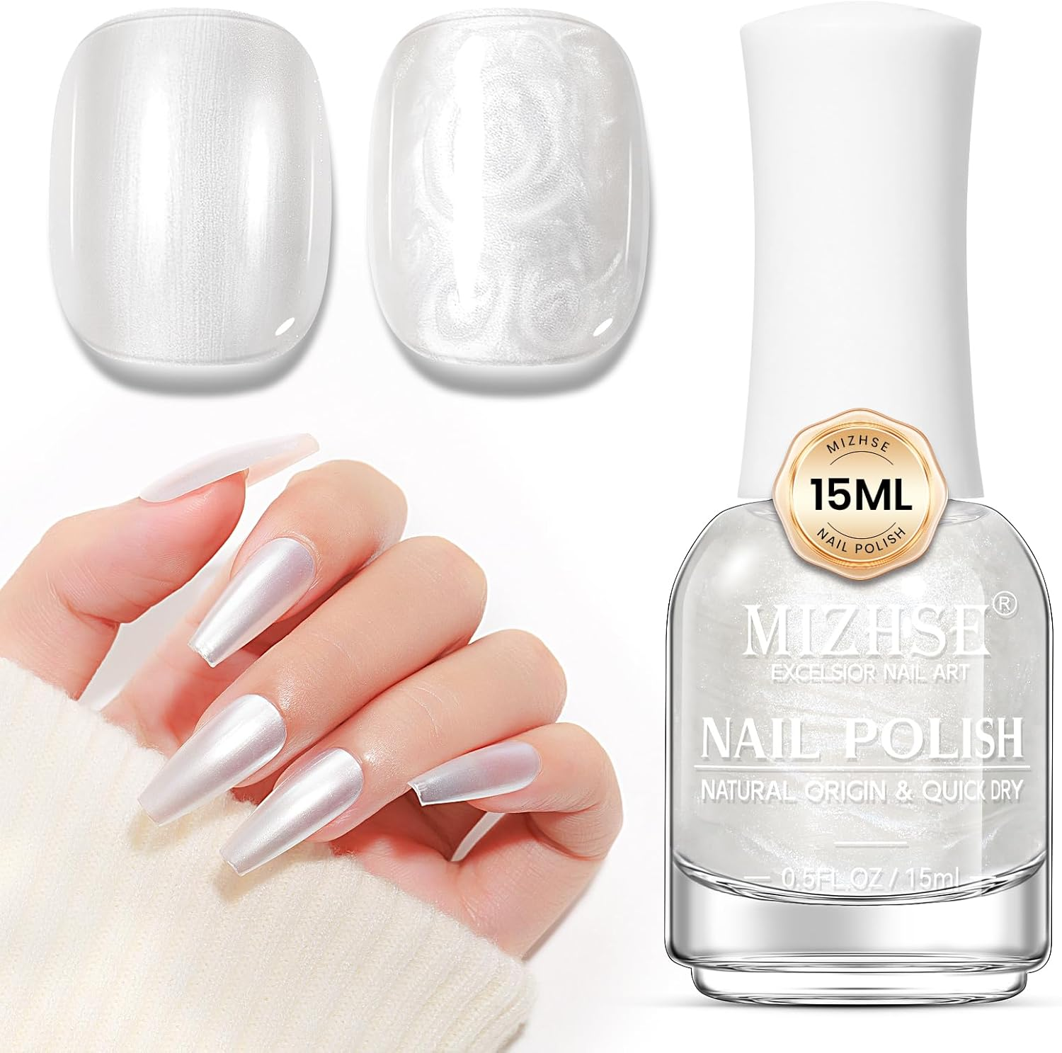 MIZHSE Nail Polish: 15Ml Aurora Milky White Nail Polish Mermaid Pearl Nail Polish Quick Dry, Fingernail and Toenail Polish Glossy Long Lasting Nail Polish Trendy DIY at Home Nail Gift Spree