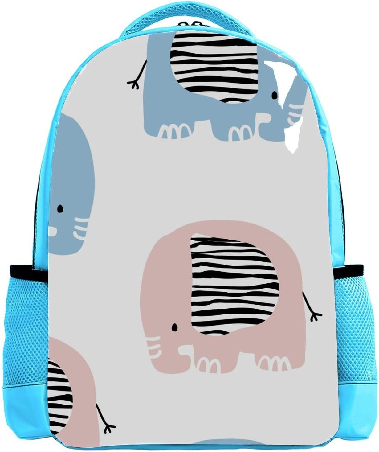Blue Backpack Boy Bookbags Rucksack Men Travel Handbag Daypack Pink Blue Elephants Pattern Cartoon image number 6