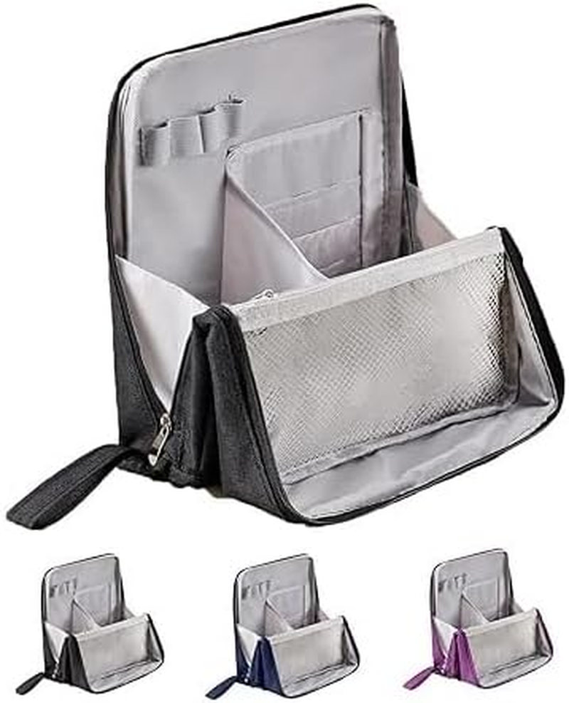 Leanockesa Standing Makeup Bag &ndash; Portable, Large Capacity, Makeup Bag with Compartments, Multi,Travel Makeup Organizer (Blue)