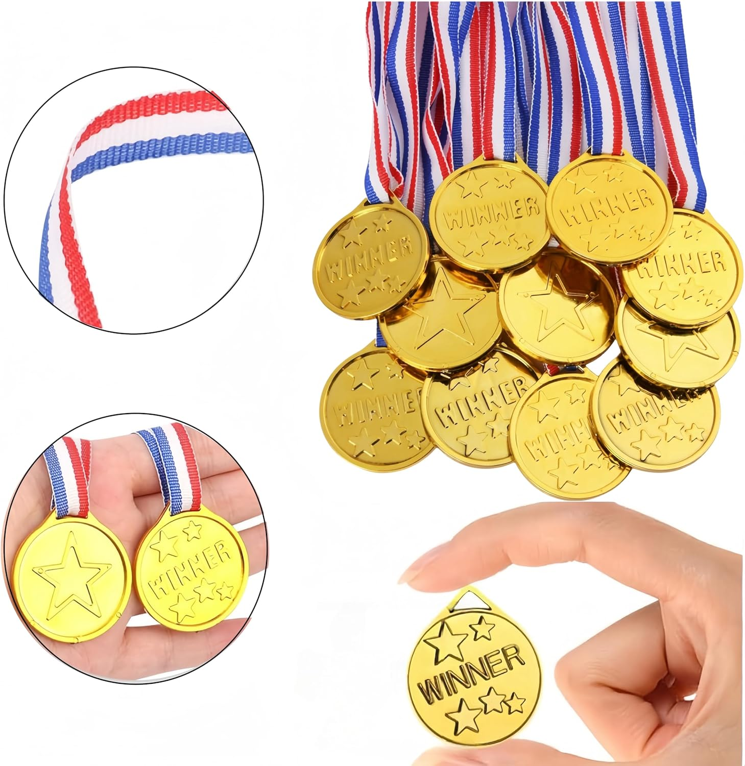 Wizefolk 30 Pcs Medals Awards, 3.7 Cm Winner Medals,Gold Medals,Plastic Medal with Neck Ribbons for Party Decoration, Games Competition, Sports, Activity, Talent Show image number 2