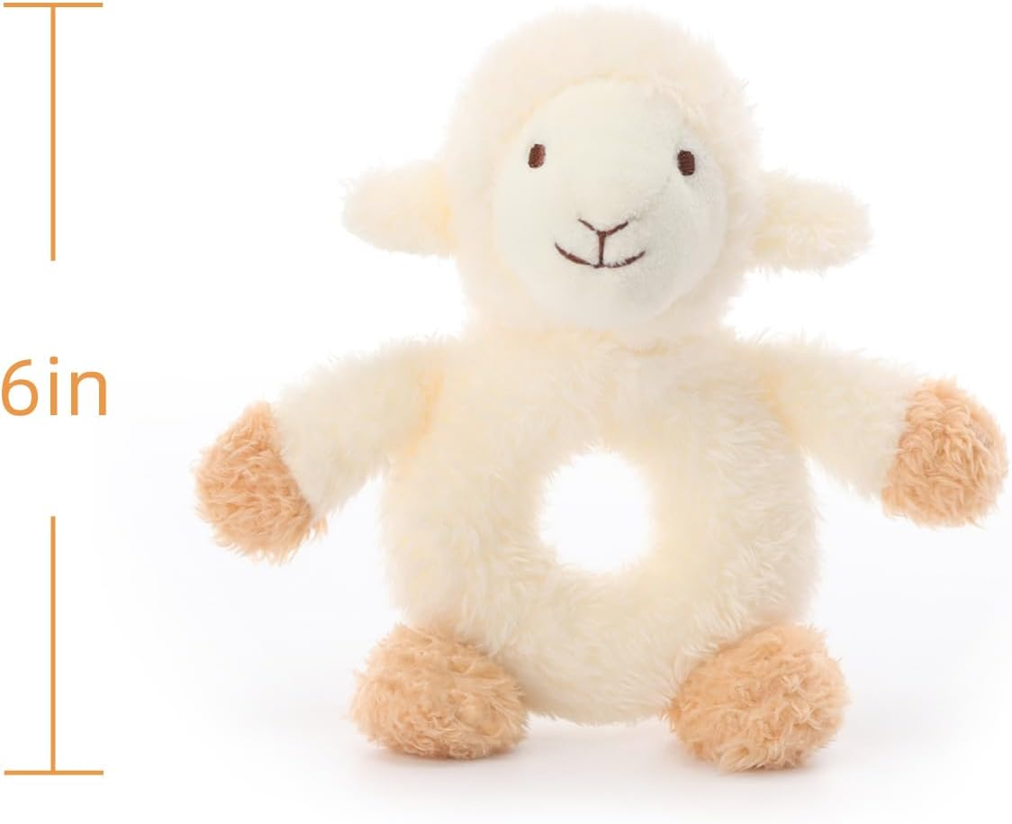 Apricot Lamb Baby Lamb Soft Rattle Toy, Plush Stuffed Animal for Newborn Soft Hand Grip Shaker over 0 Months (Lamb, 4 Inches)