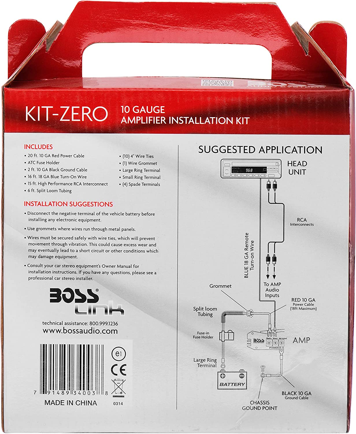 BOSS Audio Systems KIT-ZERO 10 Gauge Wiring Installation Kit for Car Amplifiers - a Car Amplifier Wiring Kit Helps You Make Connections and Brings Power to Your Radio, Subwoofers and Speakers