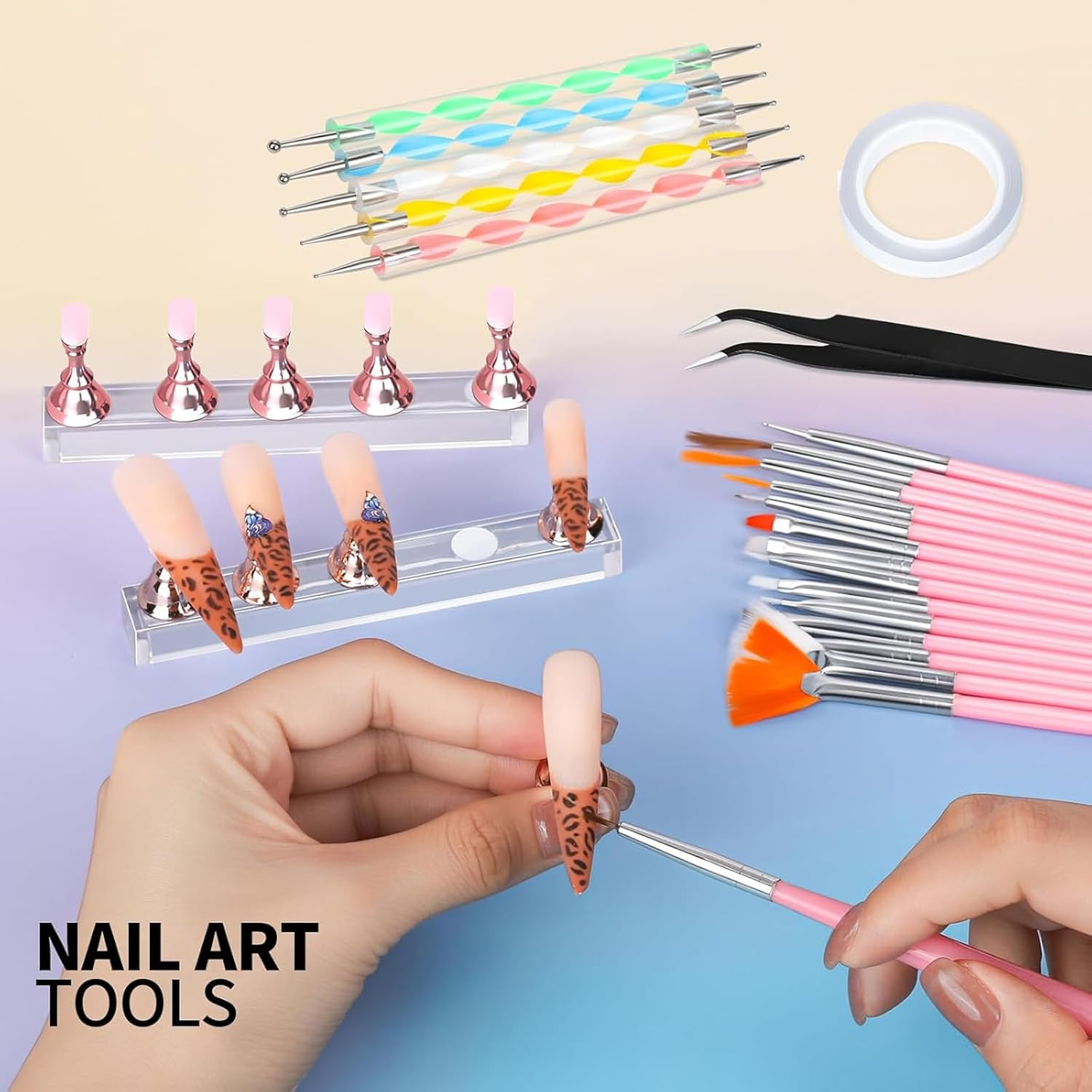 34 Pcs Nail Art Tools, Nail Brush, 15 PCS Nail Art Brushes, 5 PCS Nail Dotting Tool, Nail Stand, Nail Holder for Painting Nails, Press on Nail Stand, Nail Tools, Nail Design Tools