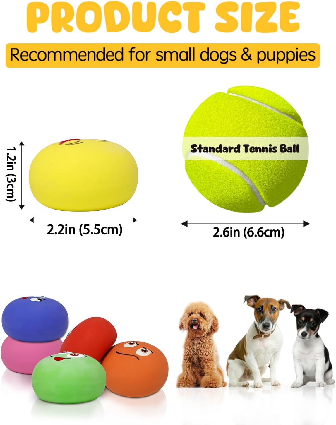 Squeaky Dog Toys, Funny Interactive Puppy Ball Toy, [6 Pack] Latex Rubber Squeak Pet Balls for Puppies Small Breed Dogs