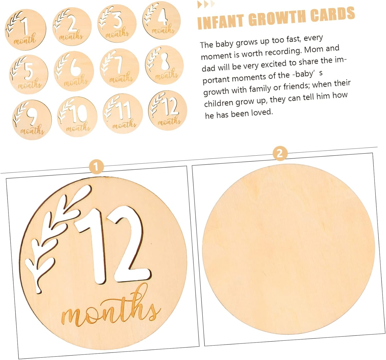 SUPVOX 12Pcs Hollowed Wooden Monthly Cards Baby Milestone Photo Props Infant Growth Announcement Newborn Baby Shower Commemorative Set image number 4