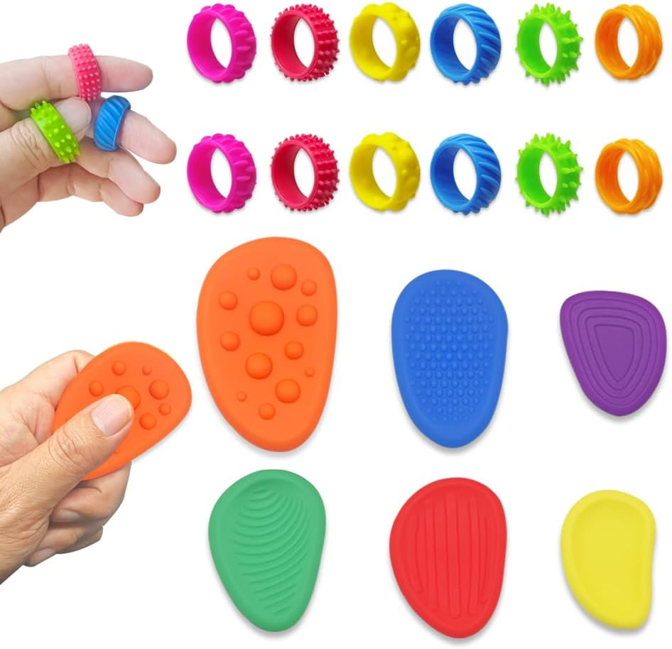 18 Pack Sensory Stone & Rings Combo &ndash; Anxiety Relief for Adults, ADHD Autism Sensory Tools, Silicone Squeeze Toys,For Autism Calming Men Women
