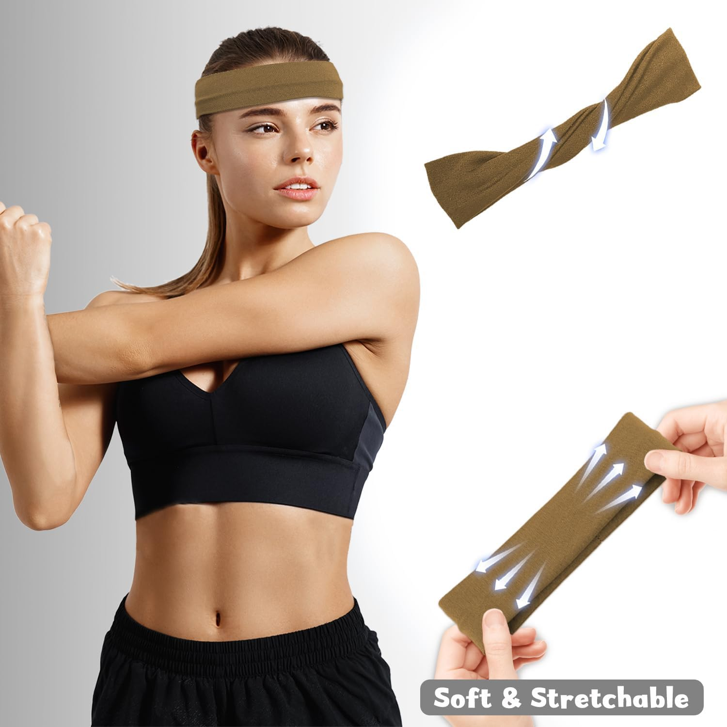 Yuannee Headbands for Men and Women, 6 Pieces Sports Hair Band, Elastic, Soft and Non-Slip, Gym, Thin Headband, Summer Hair Bands for Yoga, Running, Ideal Ninja Headband for Sports and Everyday Use image number 5