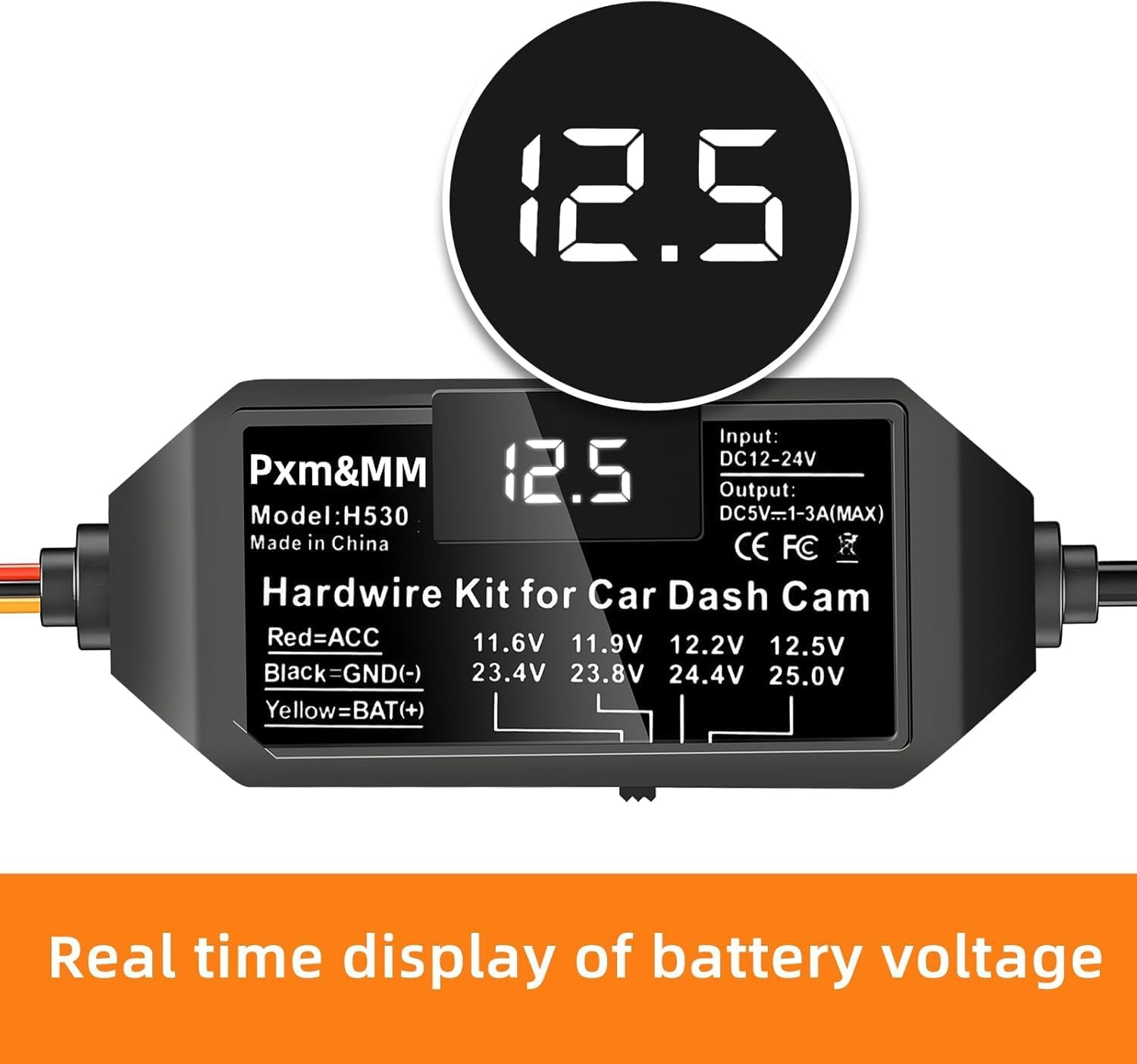 ACC Dash Cam Hardwire Kit with Voltage Indicator, Low Voltage Protection, 12V-24V to 5V USB-C Power Port, 24/7 Parking Mode, 3-Core Cable, Includes 4 Types / 8 Adapters & 6 Fuses for Dash Camera, GPS image number 5
