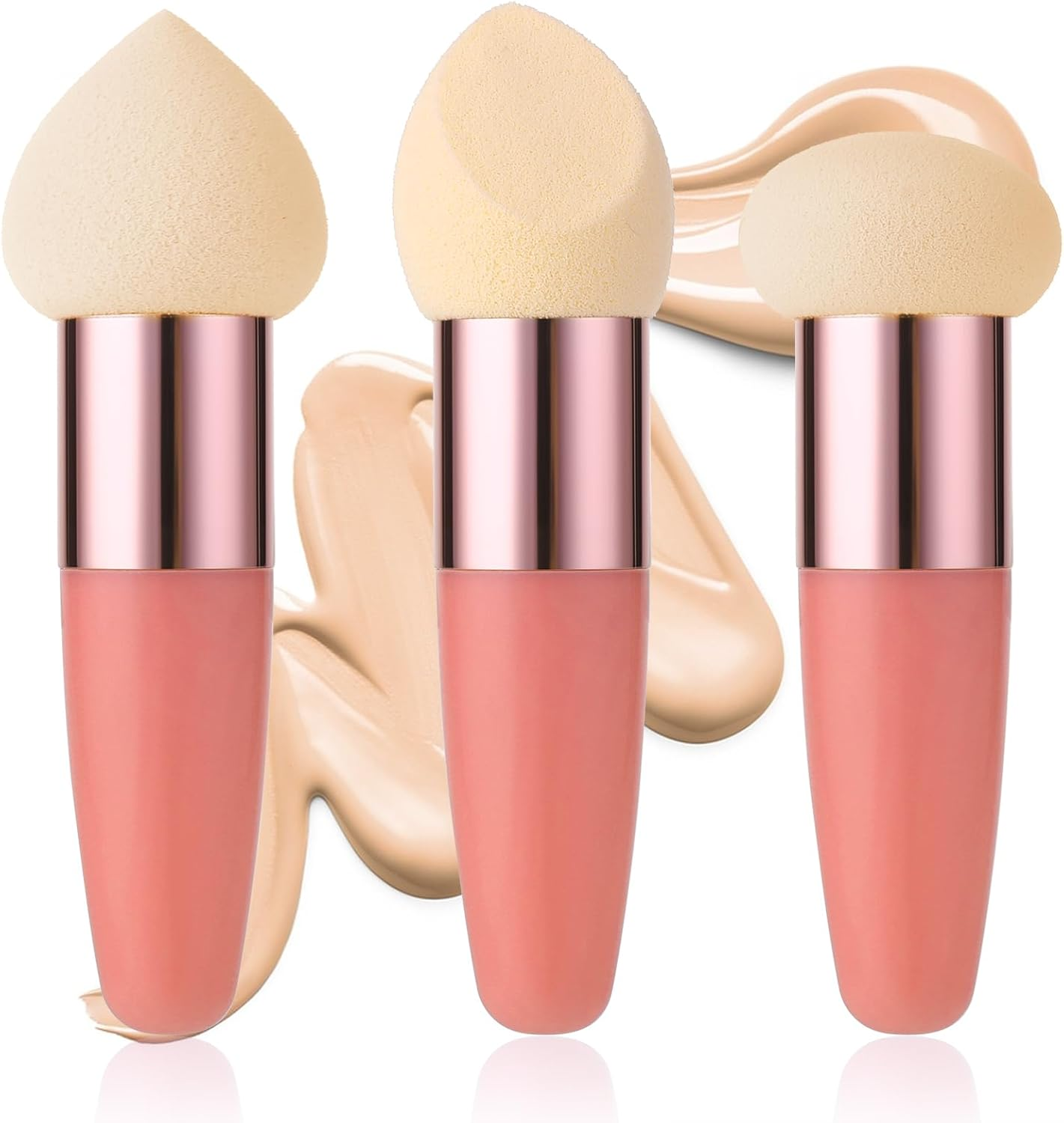 Sibba Makeup Sponge 3 Pieces Foundation Makeup Concealer Cosmetic Mixed Mini Brush Angle Handle Applicator Artist Application Mushroom Eyebrow Face Tassel Powder (Rose Red)