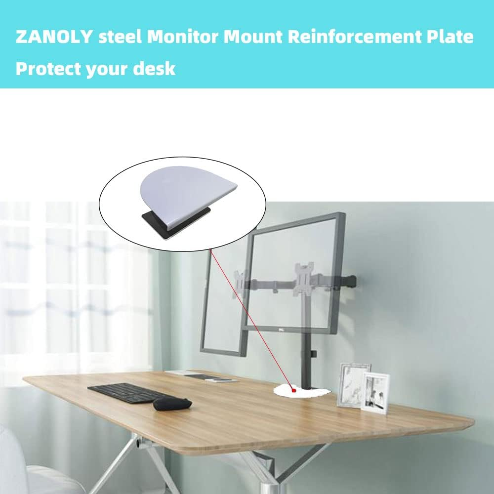 Steel Monitor Mount Reinforcement Plate，Monitor Arm Reinforcement Plate for Fragile Tabletop, Monitor Mount Reinforcement Plate Fits Most Monitor Stand C Clamp Installation (White) image number 5