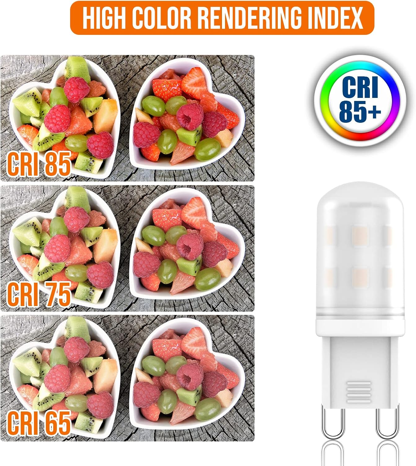 10 Pack G9 LED Bulbs 2W Equivalent to G9 Halogen Bulbs 20W-28W, Warm White 2700K, 360&deg; Beam Angle, AC 220V-240V, CRI 83+, Flicker-Free, Non-Dimmable, Economy - Natural White image number 5