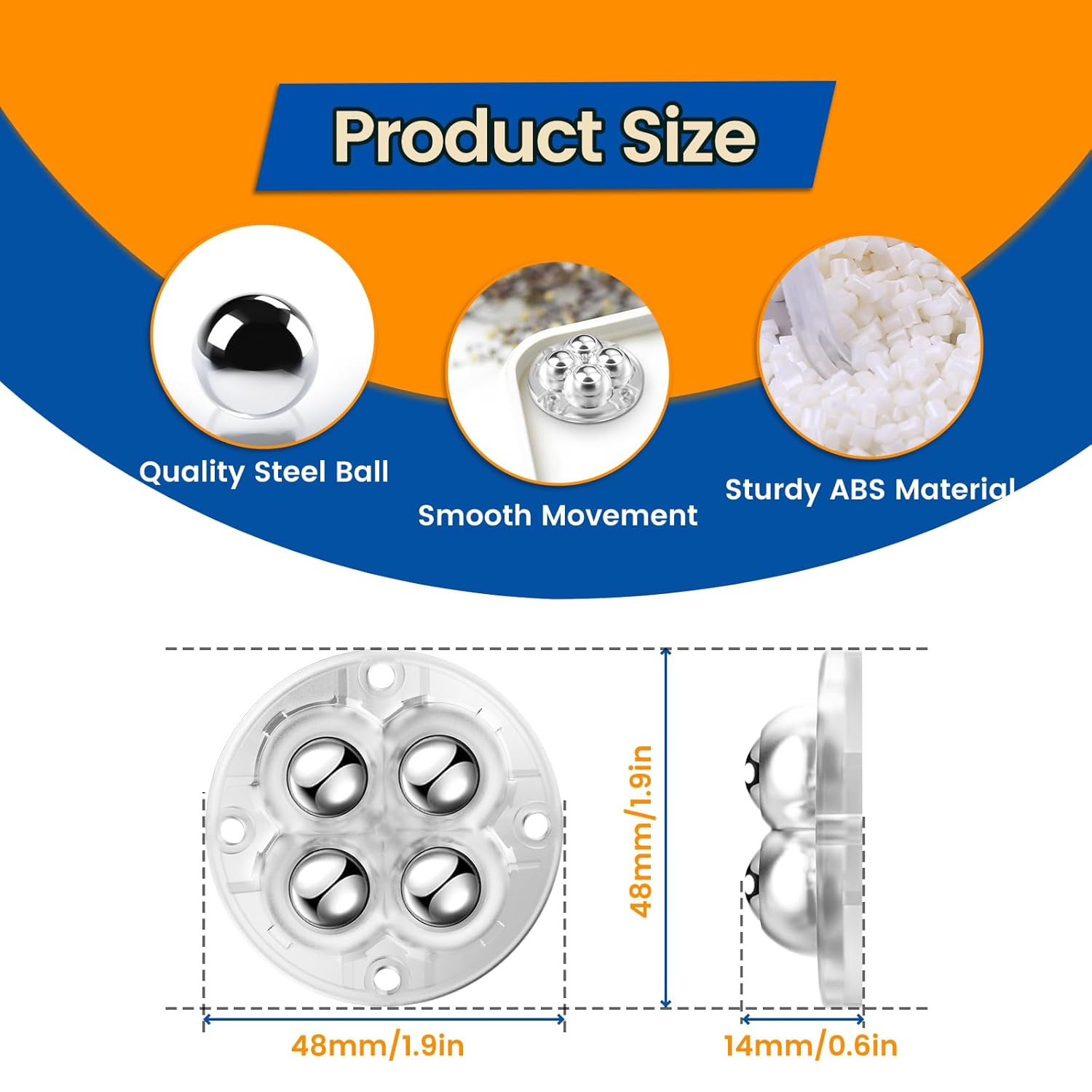 Self Adhesive Caster Wheels, Appliance Rollers for Kitchen Appliances, 360&deg; Swivel Universal Wheel Mini Ball Transfer Roller for Storage Box, (With 4 Ball Bearings, Clear, 8 PCS) image number 4