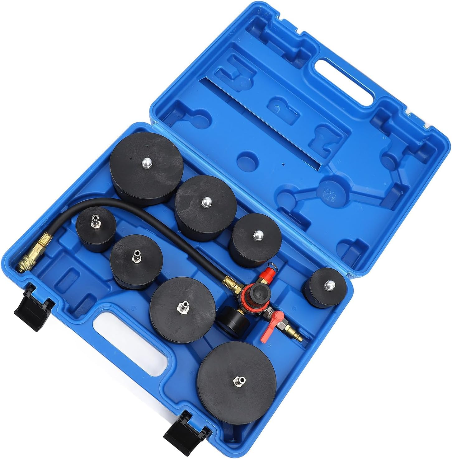 Turbo System Leakage Tester, 9 Pcs Metal Automotive Turbocharger Turbo Boost Leak Tester with 35Mm to 90Mm Adapter, Regulator, Universal Auto Pressure Tester Leak Detector