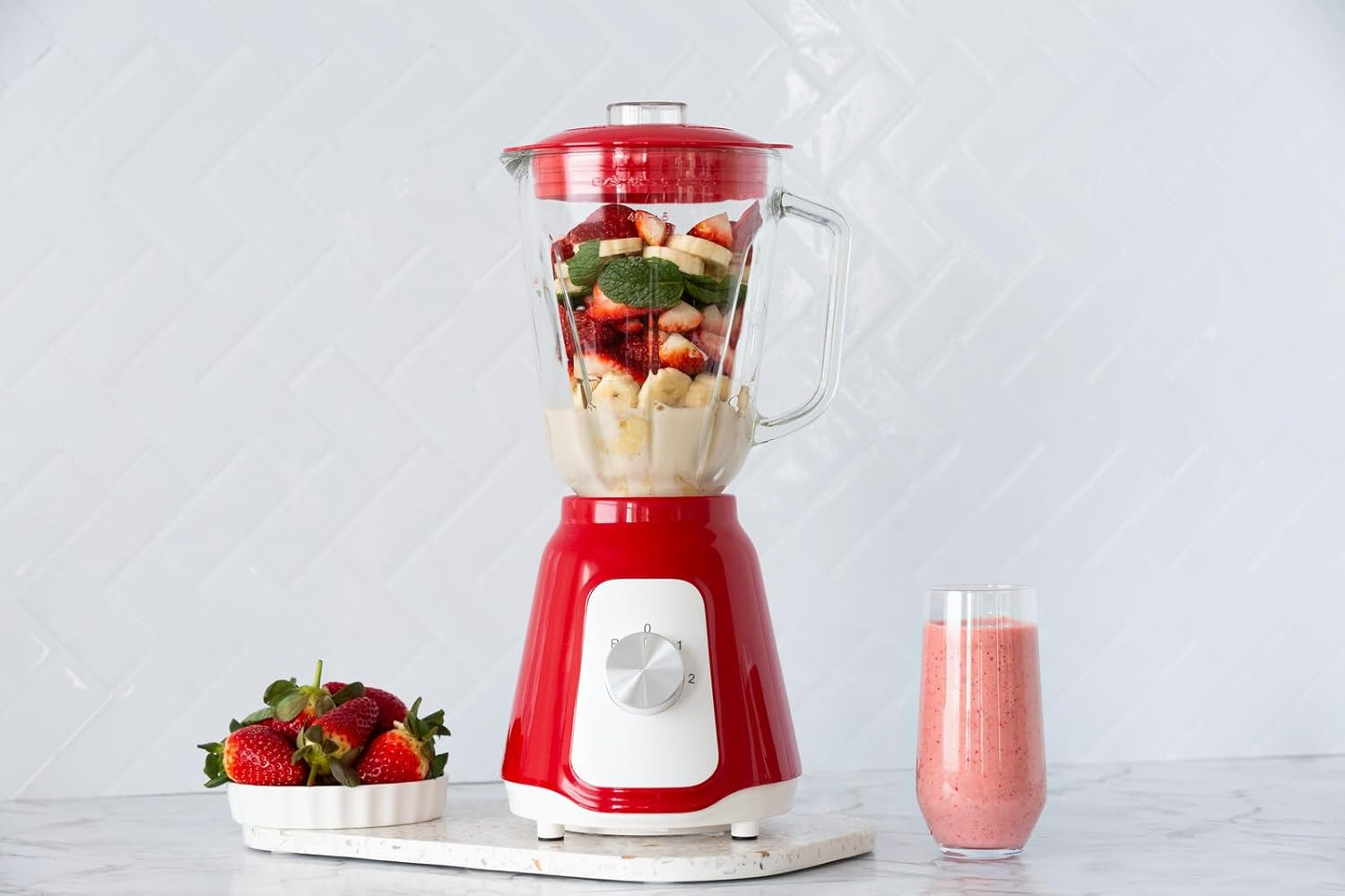 Healthy Choice 500W Glass Blender - Two Adjustable Speeds, 1.75L Capacity, Red - Versatile Speed Control, Pulse Button, Durable Glass Jar, Enhanced Safety Features, Non-Slip Fee image number 2