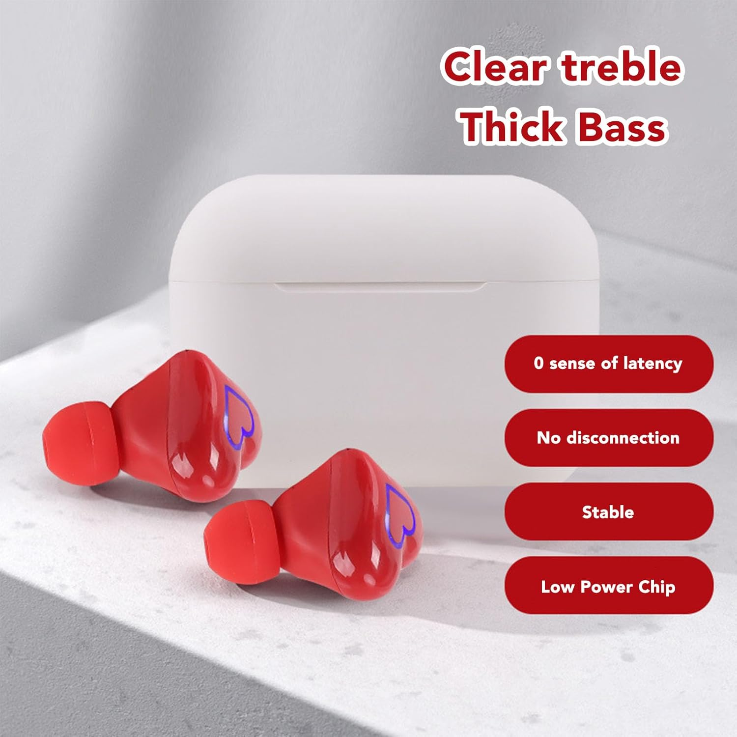 Jectse Heart-Shaped Wireless Earbuds, Bluetooth 5.3 Earphones with Noise Cancellation, Built-In Microphone, Hifi Stereo Sound, Cute Girls Headphones with Charging Case, 8 Earplugs image number 6