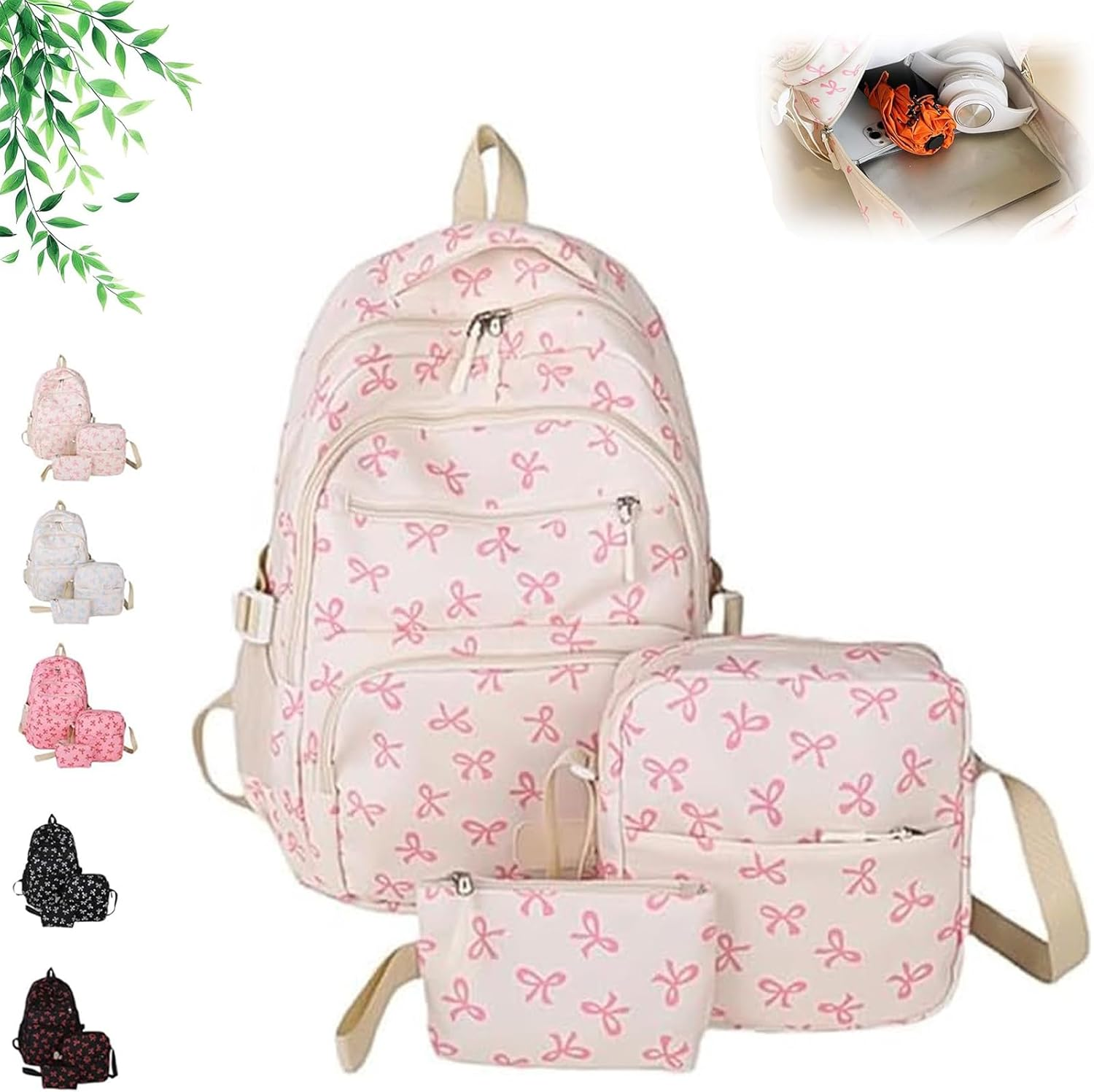 Bow Backpack 3PCS Set Coquette Nylon Backpack Cute, Kawaii Bow Backpacks, Fashion Travel Daypack, for Travel Daily & School