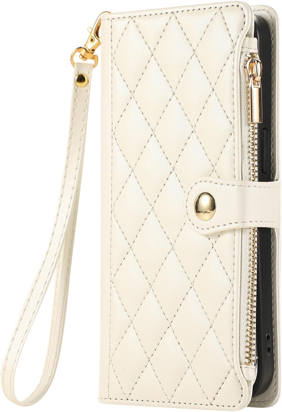 Vaitasy Compatible with Mobile Phone Case Iphone 15 Pro Zip Case Business PU Leather Flip Case for Iphone 15 Pro Protective Case with Card Slot Stand White image number 2