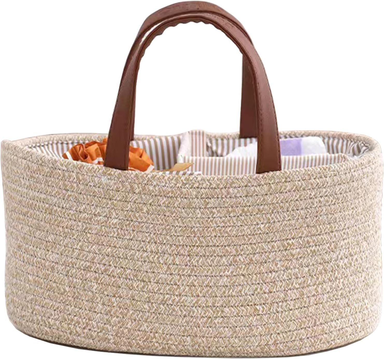 Baby Nappy Caddy, Nappy Organiser, Stylish Nursery Bohemian Cotton Rope Storage Basket, Portable Car Organizer with Removable Inserts, for Storage Nappy and Necessities, 38 X25 X18 CM (Beige)