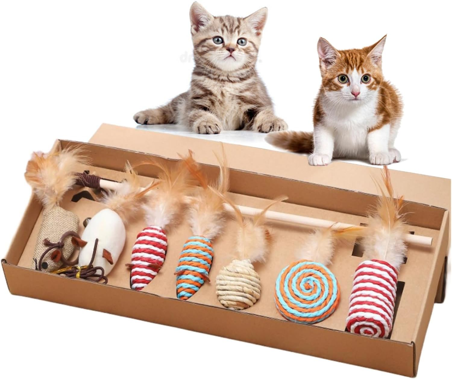 Mumoo Bear Cat Feather Toys Set with 7Packs Feather Ball Mice Interactive Cat Toys, Multicolor, 7Pc Feather Toys image number 1