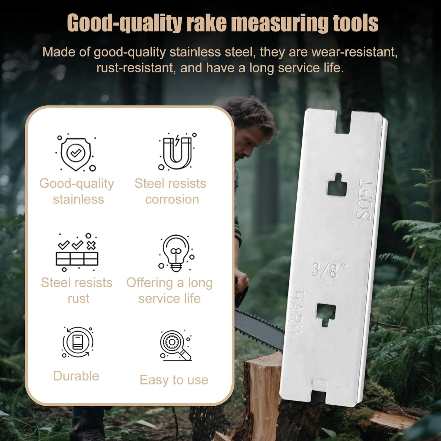 Chainsaw Raker Gauge, Stainless Steel 3/8In Chainsaw Raker Depth Gauge Compatible with Husqvarna 5056981-01N 73LP 73VL (H42) image number 4