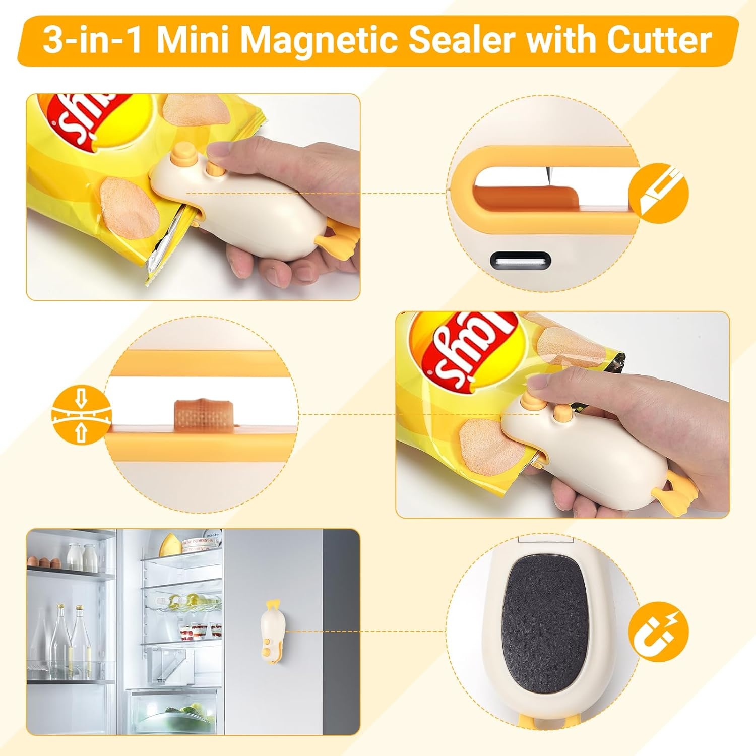 3-IN-1 Mini Bag Sealer, Magnet Heat Sealer with Cutter, Rechargeable USB-C Mini Bag Resealer Machine for Chip Bags Snack Bags Portable Cute Duck Design image number 2