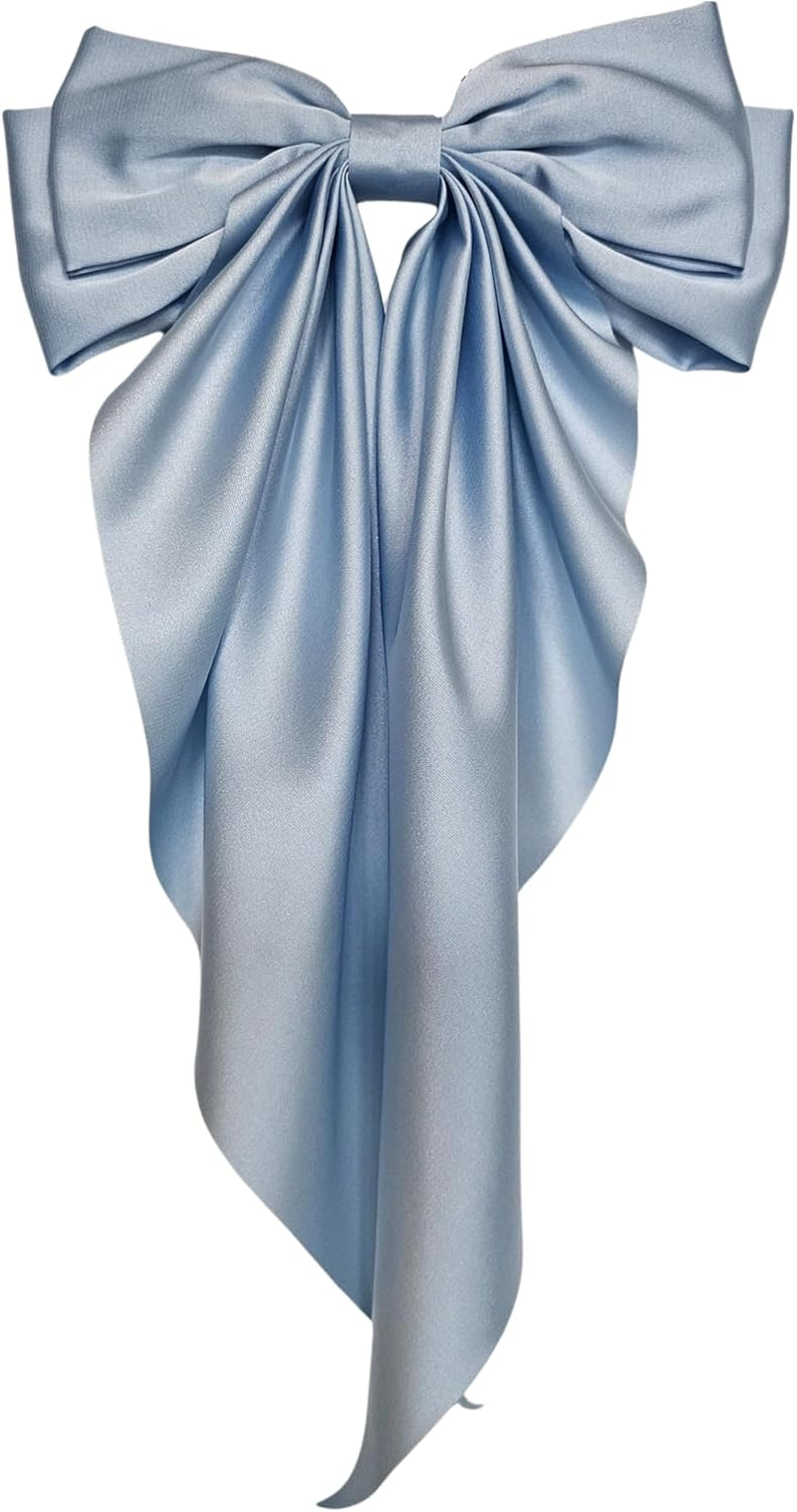 Silky Satin Hair Clips with Long Ribbon Big Bows Long Satin Bows with Ponytail Big Silky Bow for Girls Ponytail Accessories Wedding Hair Accessories for Women and Girls image number 1