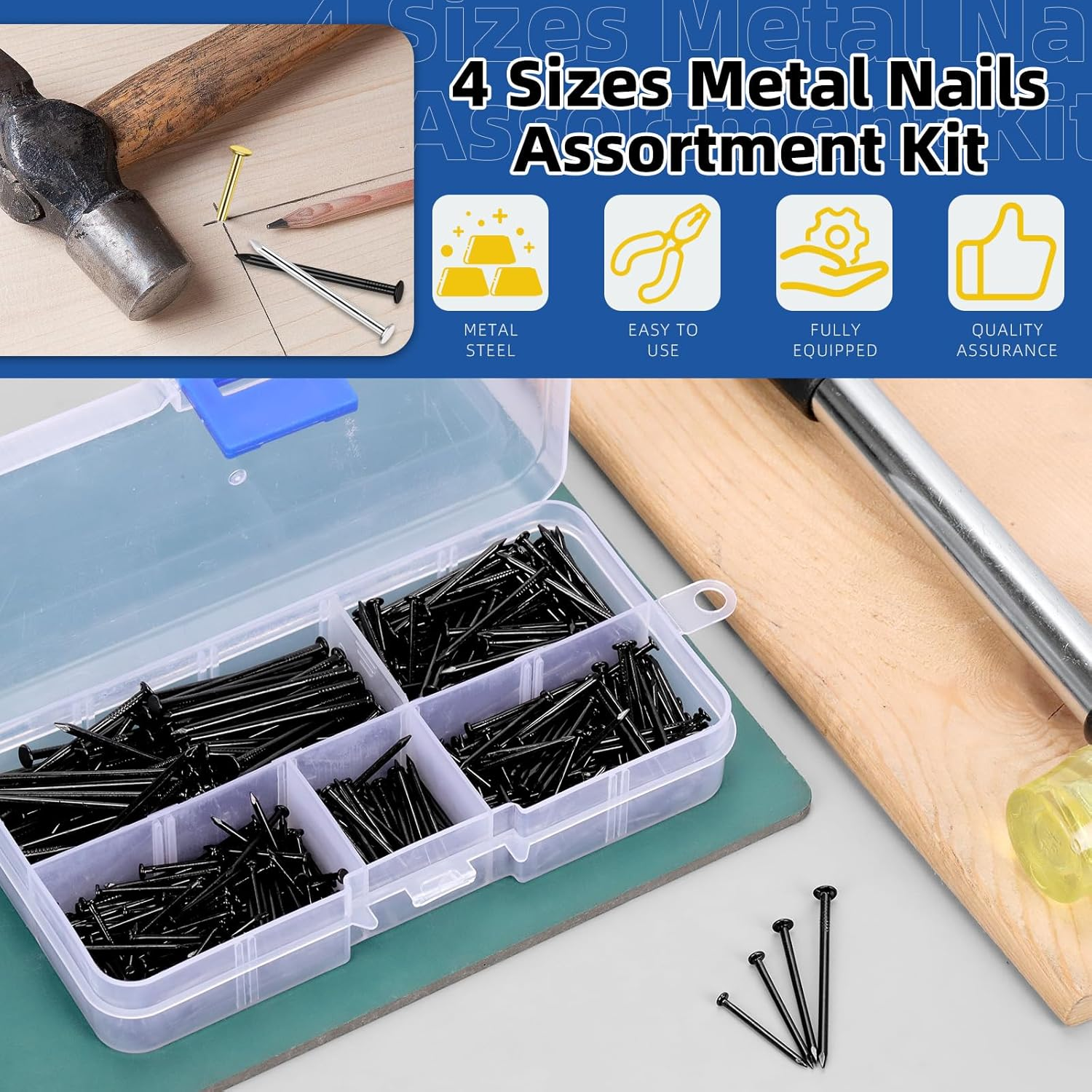 Glarks 500Pcs 20/25/30/38Mm Length Nail Assortment Kit, Black Hanging Nails, Finishing Nails, Wall Nails, Wood Nails, Common Nails, Hardware Nails for Picture Wall Hanging - Black Golden Silver image number 7