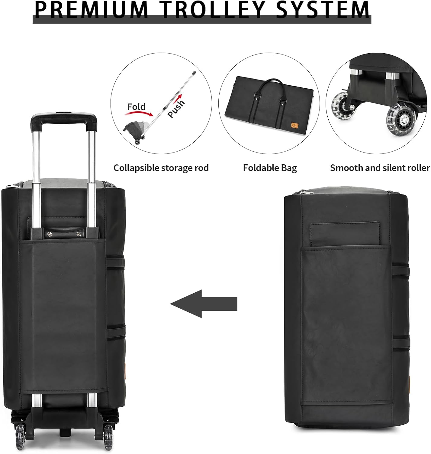 Seyfocnia Rolling Garment Bag,Wheeled Garment Bag for Travel with Wheels Overnight Bags with Wheels Carry on Garment Bag with Shoe Compartment Suitcase Convertible Garment Duffle Bag, Black, Classic image number 7