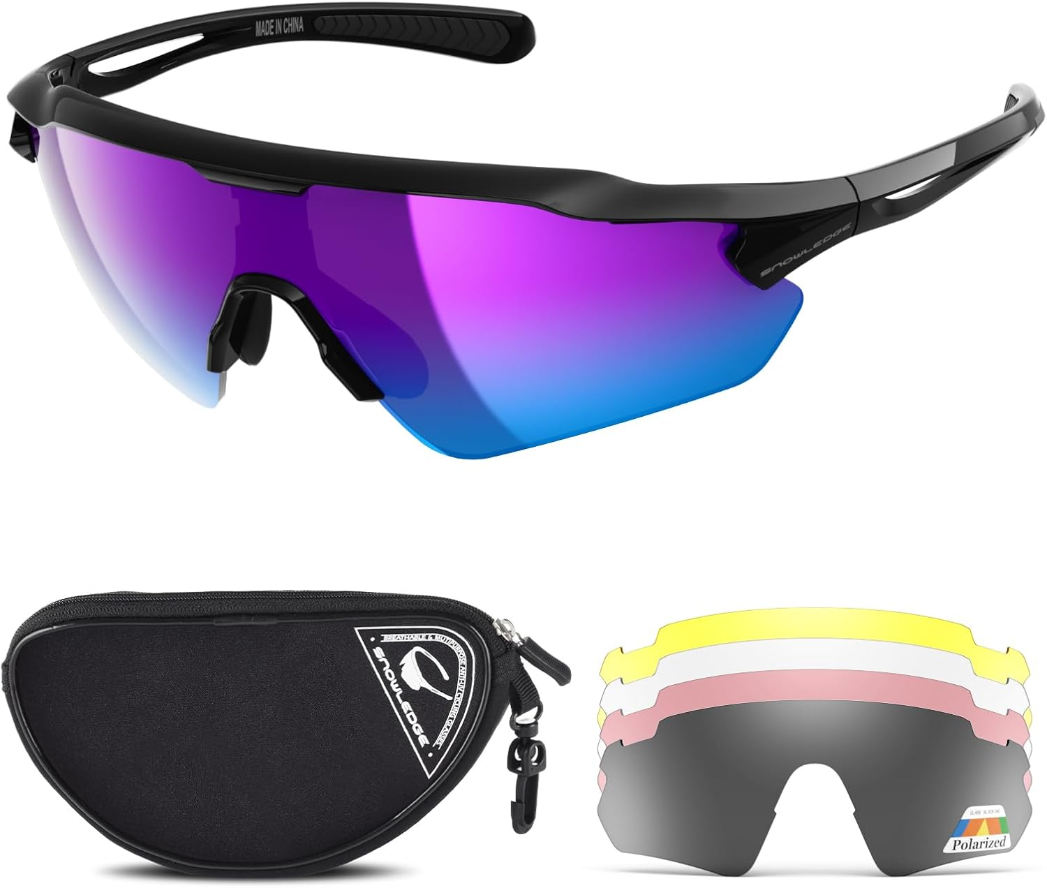 SNOWLEDGE Cycling Glasses for Men Women Teenager with 1/3/5, Polarized or Photochromic Lenses, UV Protection Sports Sunglasses for Bycle, Running, Fishing