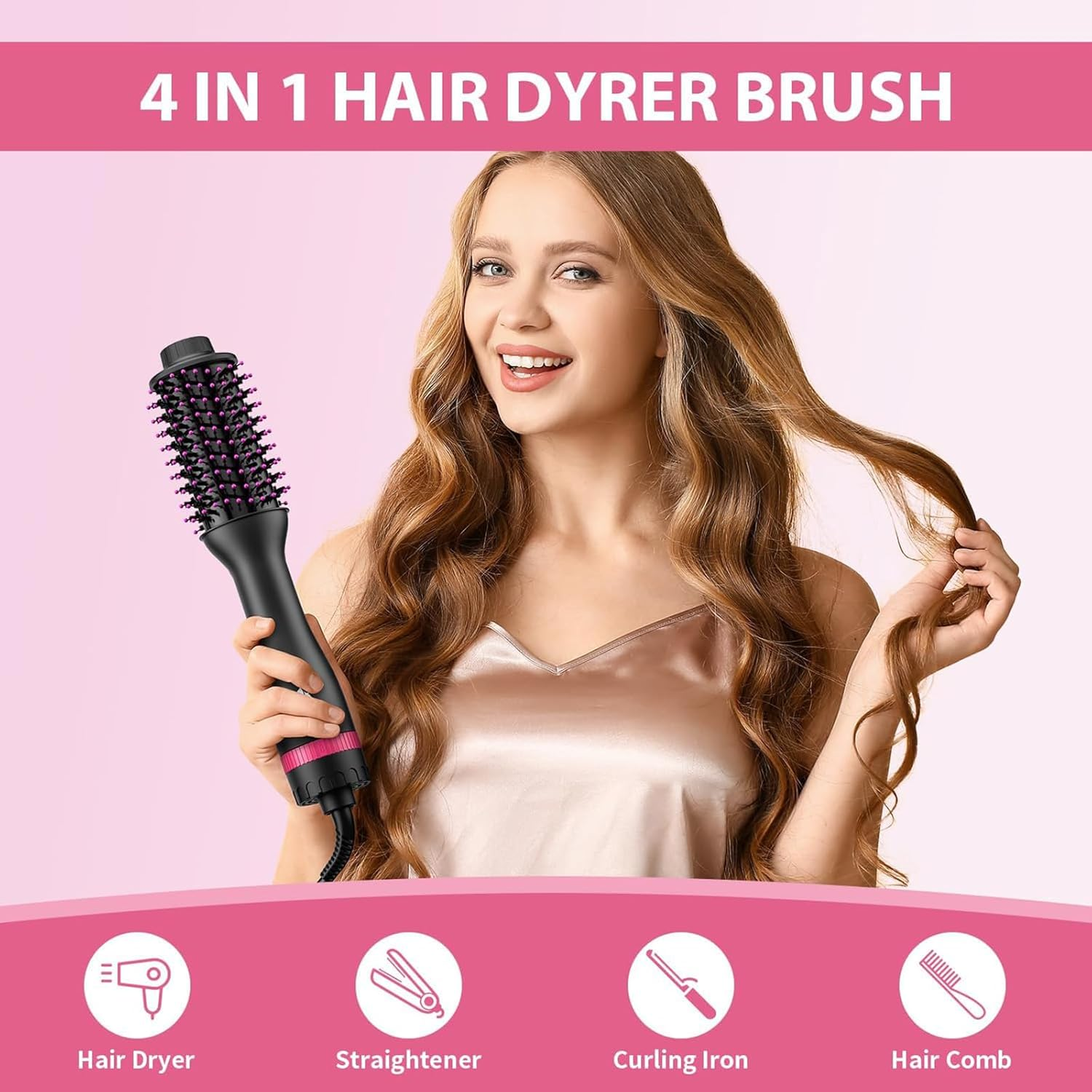 AU Plug Hair Dryer Brush, Mankami 4 in 1 Blow Dryer Brush One Step Hair Dryer and Styler Volumizer with 4 Speed Temp Settings, Hot Air Brush with Oval Barrel for All Hair Types