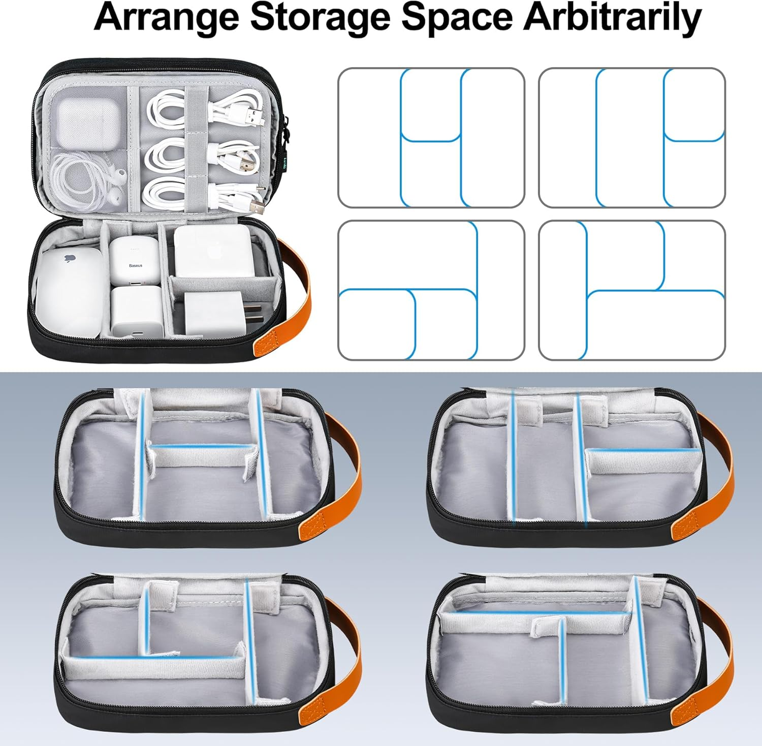 Lacdo Electronic Organizer Travel Cable Organizer Bag Pouch Tech Electronic Accessories Carry Case Portable for Cords, Cables, Chargers, Power Adapter, Phone, Power Bank, Flash Drives, SD Card, Black image number 3