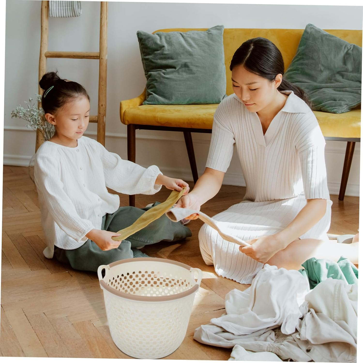 CHICAMPERA Handheld Waterproof Plastic Laundry Basket, Hollow-Out Medium Sized Bedroom Storage Basket for Clothes and Sundries Organizer, Beige image number 1