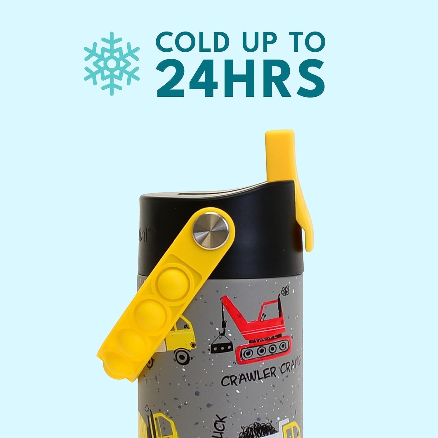 Elemental Insulated Kids Water Bottle, Stainless Steel Water Bottle with Straw Lid & Stress Reliever Pop-It Handle, Leak-Proof Water Bottles for School, Travelling and Sports, 530Ml - Construction image number 2