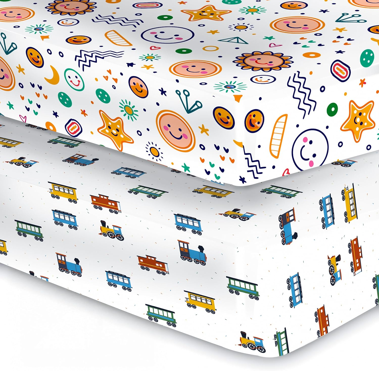Waterproof Crib Sheets for Boys, Girls - 2-Pack 100% Cotton Cot Sheet.